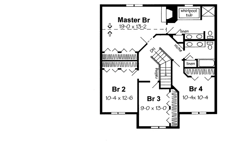 Early American House Plan Second Floor - Countrylane Woods Georgian Home 038D-0511 - Search House Plans and More