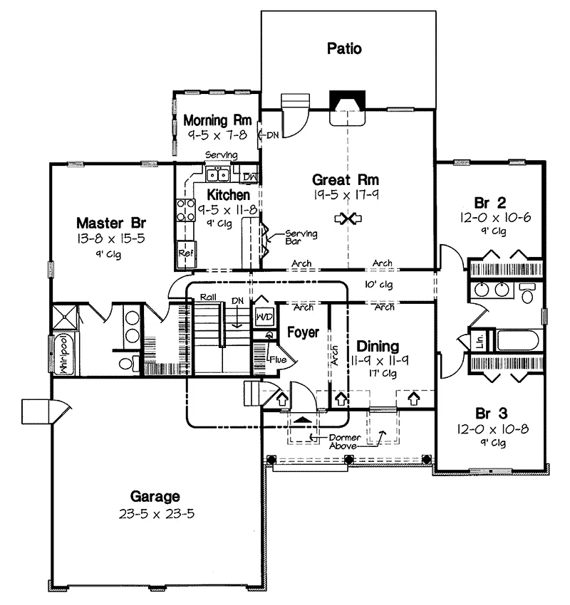 Ranch House Plan First Floor - Lawside Traditional Home 038D-0546 - Shop House Plans and More