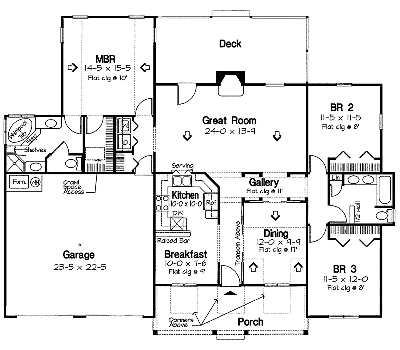 Ranch House Plan First Floor - Starlight Cape Cod Home 038D-0547 - Shop House Plans and More