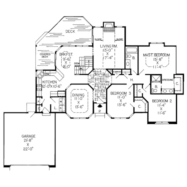 Ranch House Plan First Floor - Adrienne Ranch Home 038D-0611 - Search House Plans and More