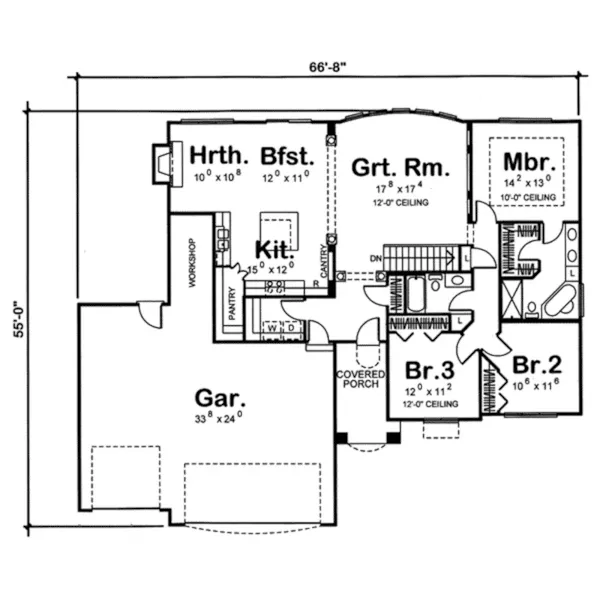 Adobe House Plans & Southwestern Home Design First Floor - Harris Lane Traditional Ranch Home 038D-0647 - Search House Plans and More