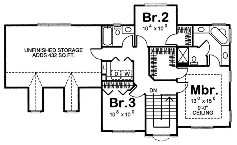 Southern House Plan Second Floor - Otis Traditional Home 038D-0650 - Shop House Plans and More