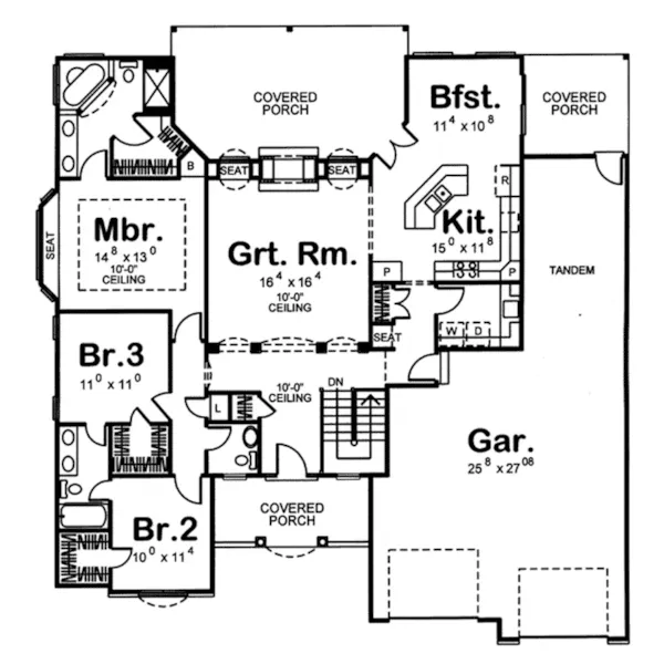 Arts & Crafts House Plan First Floor - Cleeve Traditional Ranch Home 038D-0651 - Search House Plans and More