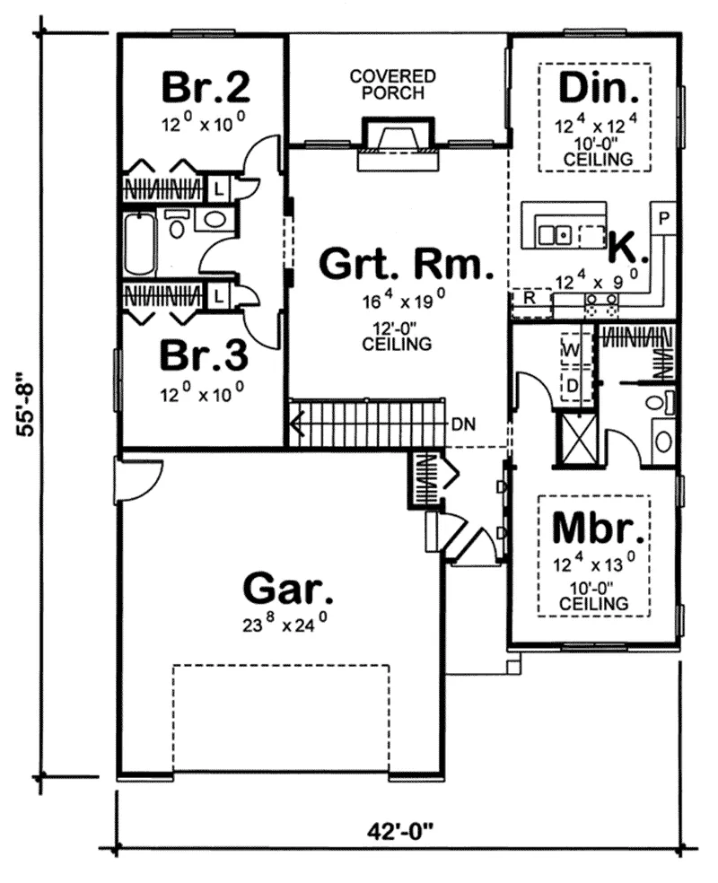 Ranch House Plan First Floor - Montague Ranch Home 038D-0653 - Shop House Plans and More