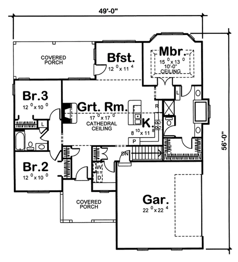 Ranch House Plan First Floor - Baymont Lane Country Home 038D-0655 - Search House Plans and More