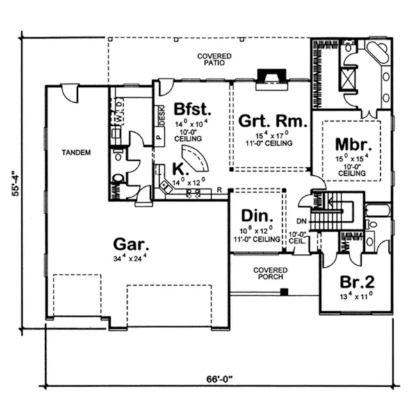 Southern House Plan First Floor - Alex Grove Country Home 038D-0665 - Search House Plans and More