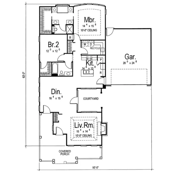 Ranch House Plan First Floor - Ulmer Hill Country Home 038D-0667 - Shop House Plans and More