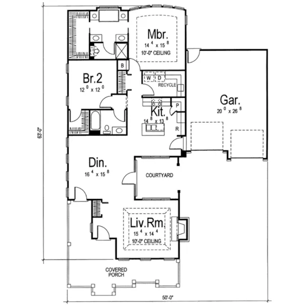 Sunbelt House Plan First Floor - Water Falls Country Cottage Home 038D-0668 - Shop House Plans and More