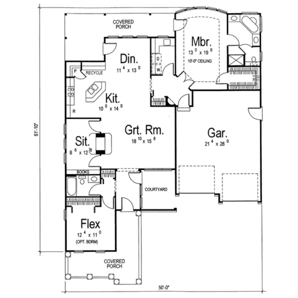 Ranch House Plan First Floor - Kaminer Ranch Home 038D-0670 - Search House Plans and More