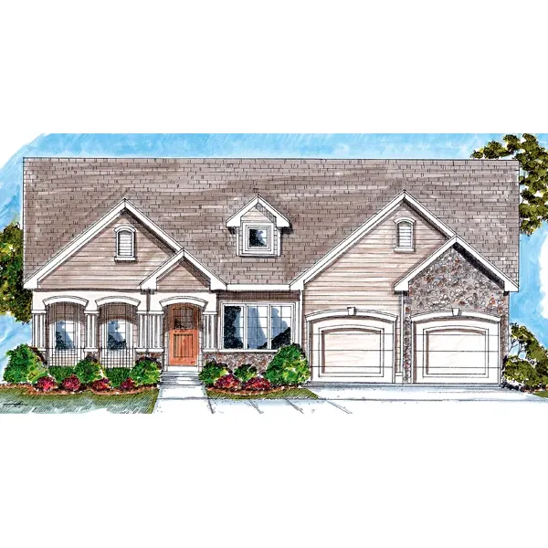 Ranch House Plan Front of Home - Kaminer Ranch Home 038D-0670 - Search House Plans and More