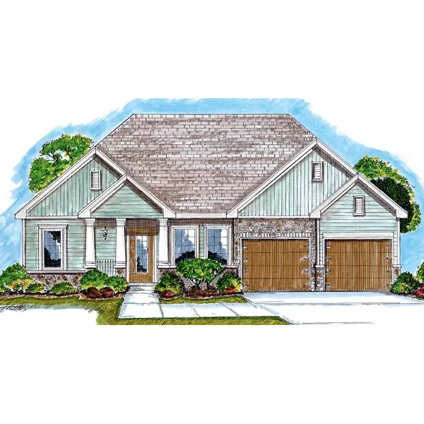 Arts & Crafts House Plan Front of Home - Becky Hill Ranch Home 038D-0671 - Search House Plans and More