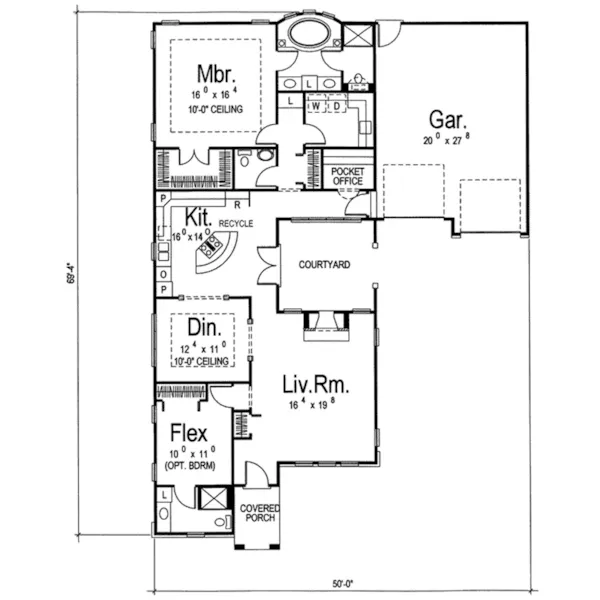 Southwestern House Plan First Floor - Hebron Bay Sunbelt Home 038D-0672 - Search House Plans and More