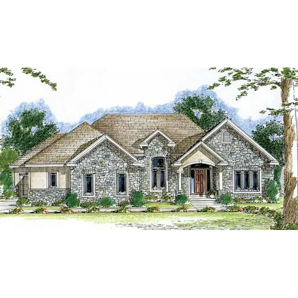 Traditional House Plan Front of Home - Dexton Ranch Home 038D-0691 - Search House Plans and More