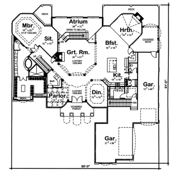 Santa Fe House Plan First Floor - Mirage Hill Luxury Sunbelt Home 038D-0697 - Shop House Plans and More