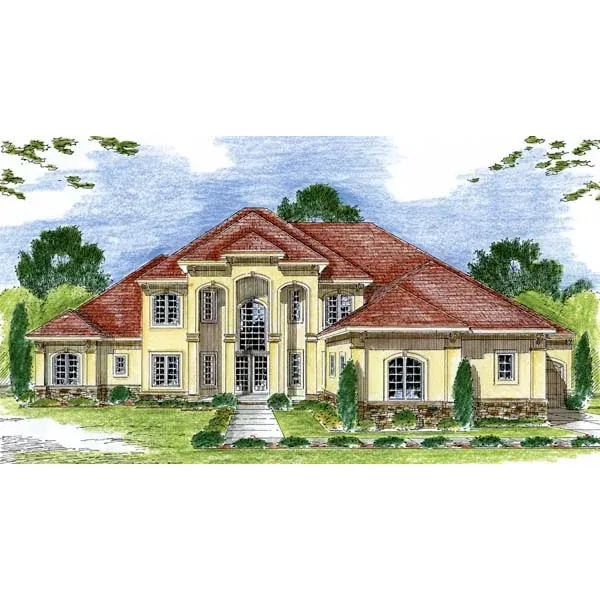 Santa Fe House Plan Front of Home - Mirage Hill Luxury Sunbelt Home 038D-0697 - Shop House Plans and More