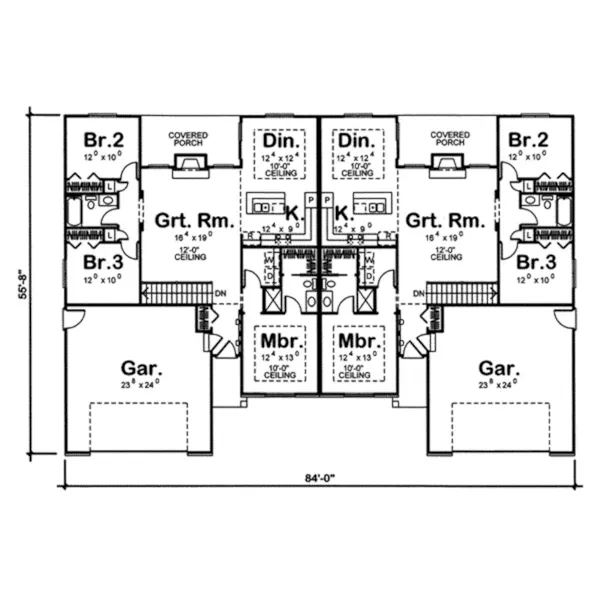 Traditional House Plan First Floor - Koberg Valley Duplex Home 038D-0701 - Search House Plans and More