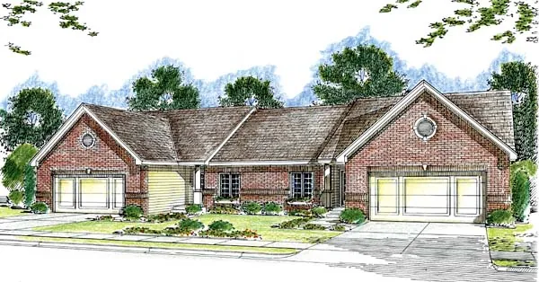 Southern House Plan Front of Home - Koberg Valley Duplex Home 038D-0701 - Search House Plans and More