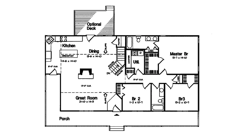Southern House Plan First Floor - Ehrenberg Ranch Home 038D-0730 - Search House Plans and More
