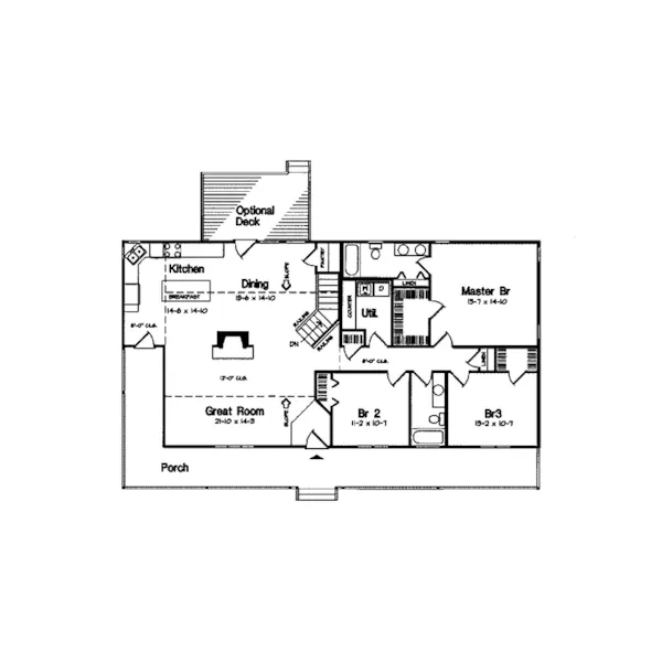 Southern House Plan First Floor - Ehrenberg Ranch Home 038D-0730 - Search House Plans and More