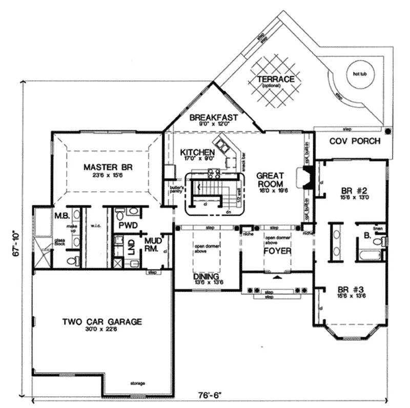 Bungalow House Plan First Floor - Seawall Country Ranch Home 038D-0745 - Shop House Plans and More