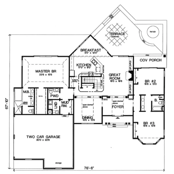 Traditional House Plan First Floor - Seawall Country Ranch Home 038D-0745 - Shop House Plans and More