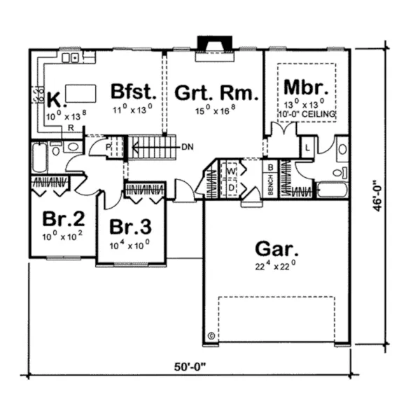 Traditional House Plan First Floor - Wald Traditional Ranch Home 038D-0754 - Shop House Plans and More