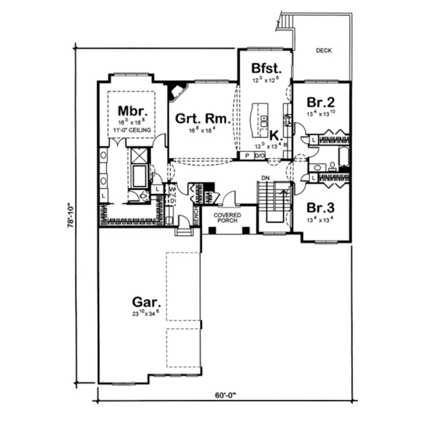 Ranch House Plan First Floor - Thurmond Contemporary Home 038D-0758 - Shop House Plans and More