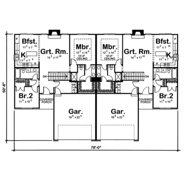 Multi-Family House Plan First Floor - Topper Duplex Home 038D-0759 - Shop House Plans and More