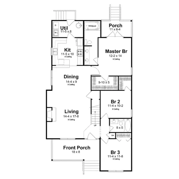 Farmhouse Plan First Floor - Bakersfield Bungalow Home 038D-0761 - Search House Plans and More