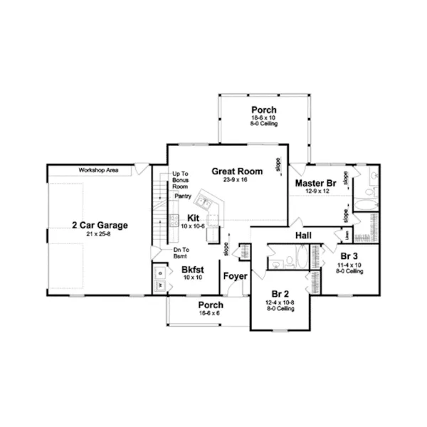 Ranch House Plan First Floor - Summerland Ranch Home 038D-0763 - Shop House Plans and More