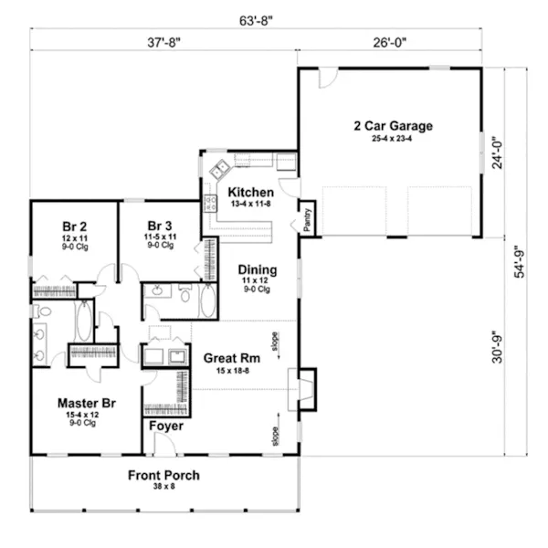 Ranch House Plan First Floor - Garry Lane Country Home 038D-0764 - Search House Plans and More