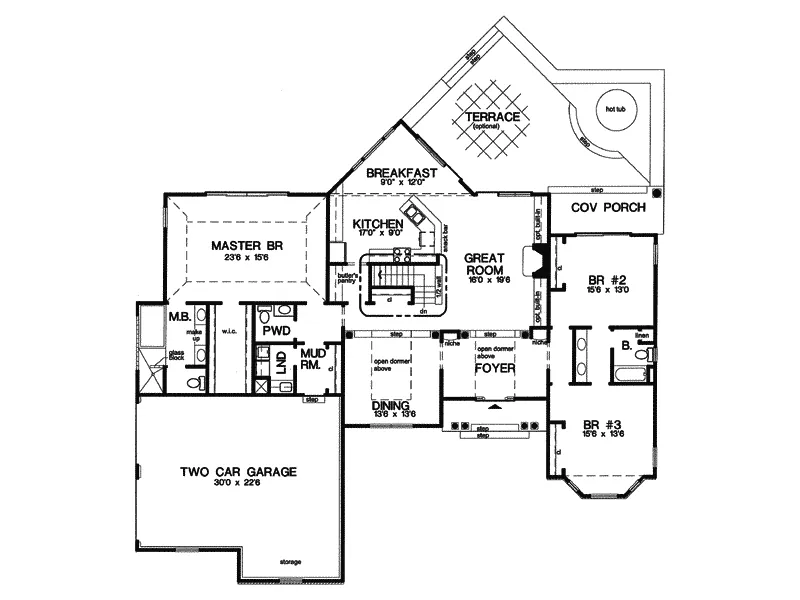 Bungalow House Plan First Floor - Torreypine Ranch Home 038D-0772 - Shop House Plans and More