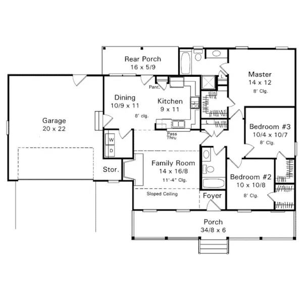 Traditional House Plan First Floor - Fuller Acres Acadian Ranch Home 039D-0001 - Search House Plans and More