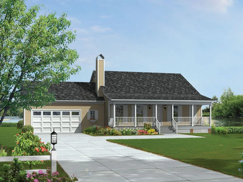 Acadian Sloped Roof On Country Ranch Design