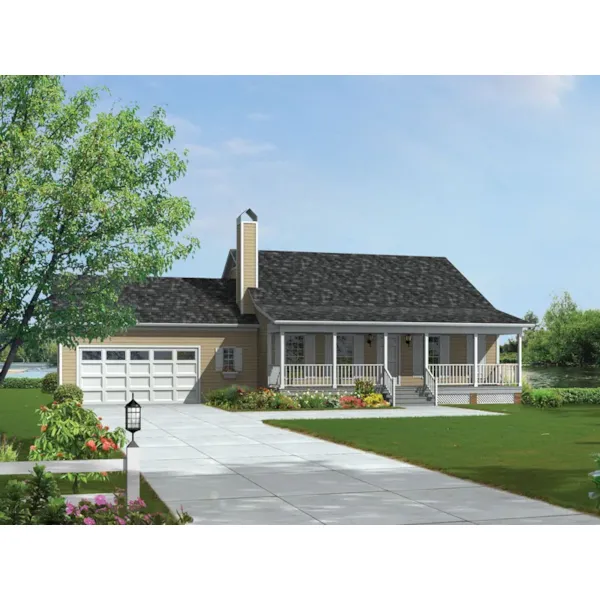 Acadian Sloped Roof On Country Ranch Design