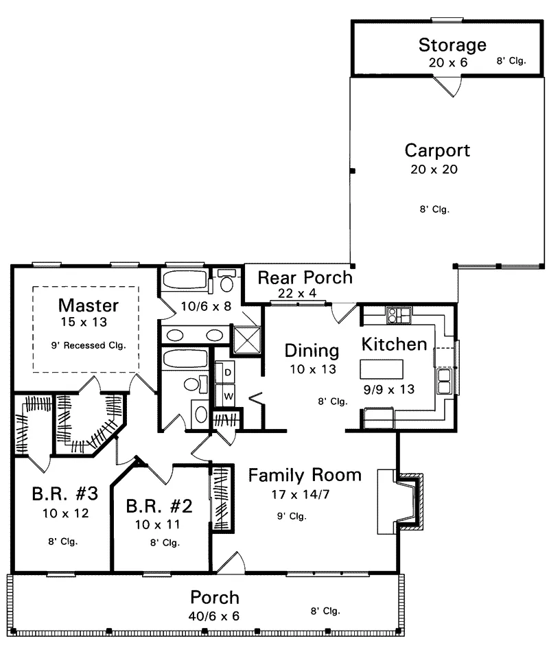 Acadian House Plan First Floor - Cambria Country ranch Home 039D-0002 - Search House Plans and More