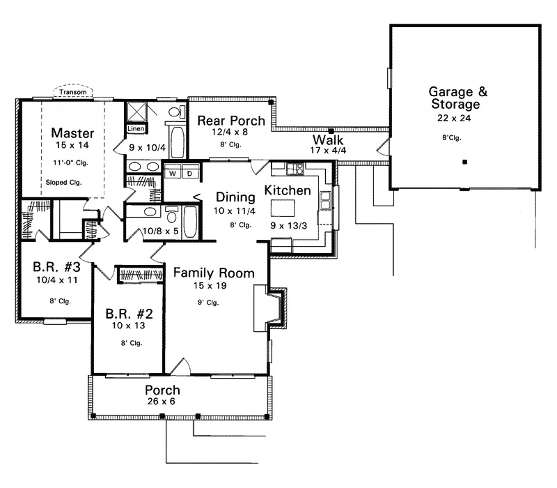 Country House Plan First Floor - Lemoncove Acadian Ranch Home 039D-0004 - Shop House Plans and More