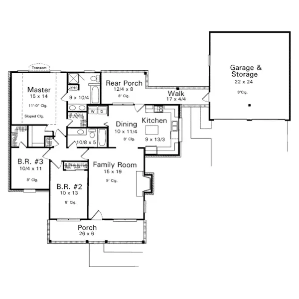 Country House Plan First Floor - Lemoncove Acadian Ranch Home 039D-0004 - Shop House Plans and More