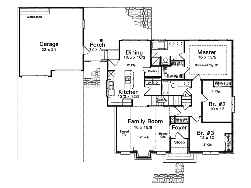 Ranch House Plan First Floor - Owens Valley Ranch Home 039D-0008 - Shop House Plans and More