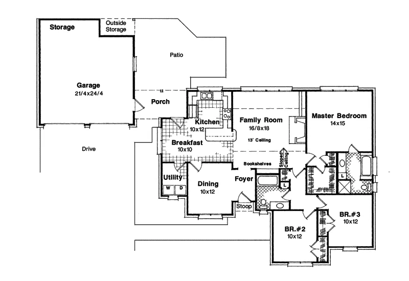 Ranch House Plan First Floor - Sierraview Ranch Home 039D-0009 - Shop House Plans and More