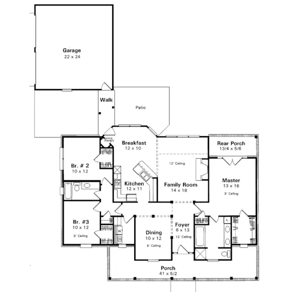 Ranch House Plan First Floor - Templeton Hill Country Home 039D-0010 - Shop House Plans and More