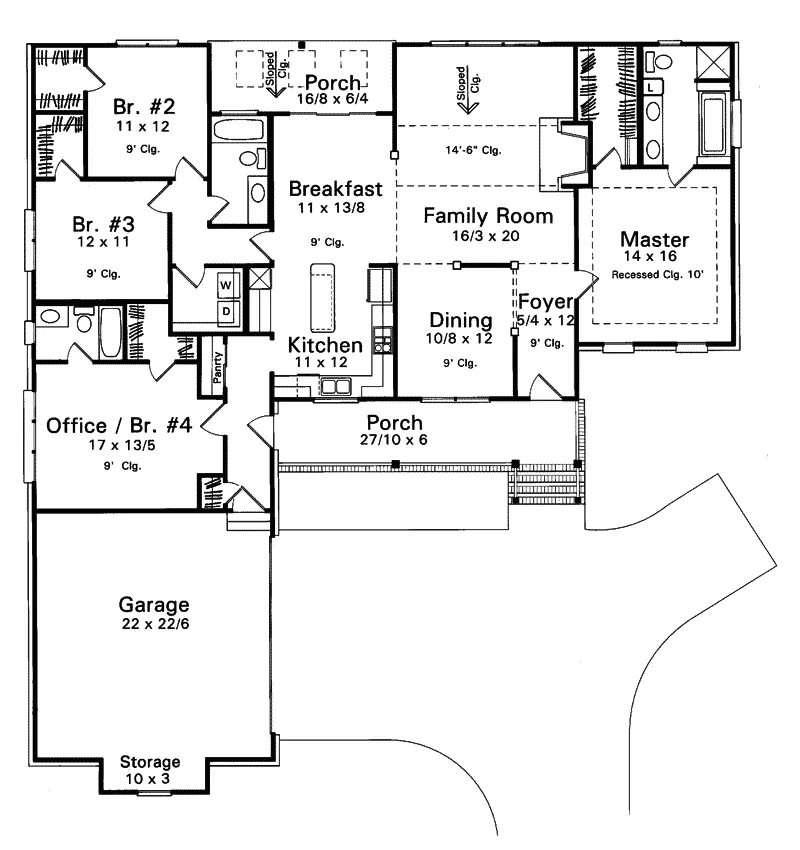 Southern House Plan First Floor - Vallero Acadian Style Home 039D-0022 - Shop House Plans and More