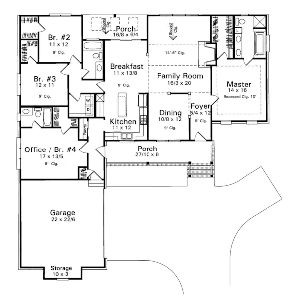 Ranch House Plan First Floor - Vallero Acadian Style Home 039D-0022 - Shop House Plans and More