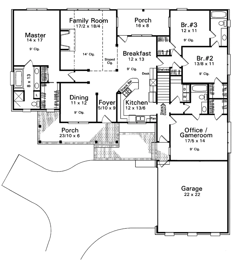 Colonial House Plan First Floor - Clement Southern Ranch Home 039D-0024 - Search House Plans and More