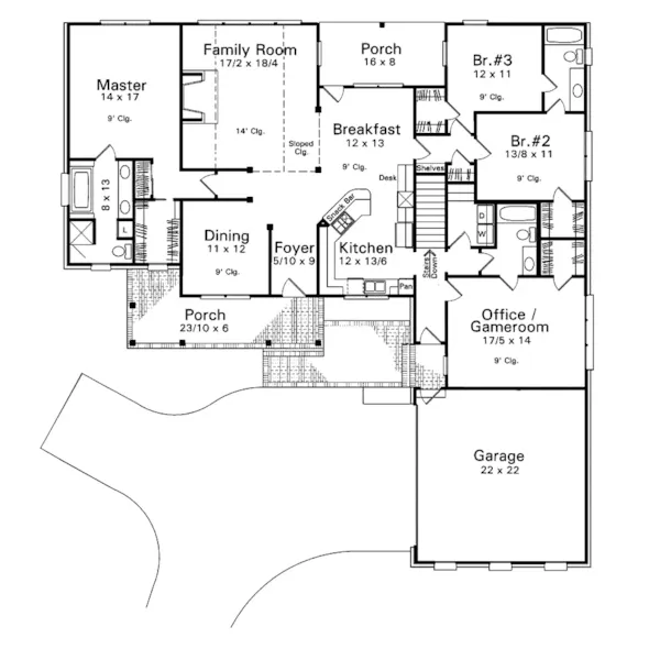 Farmhouse Plan First Floor - Clement Southern Ranch Home 039D-0024 - Search House Plans and More