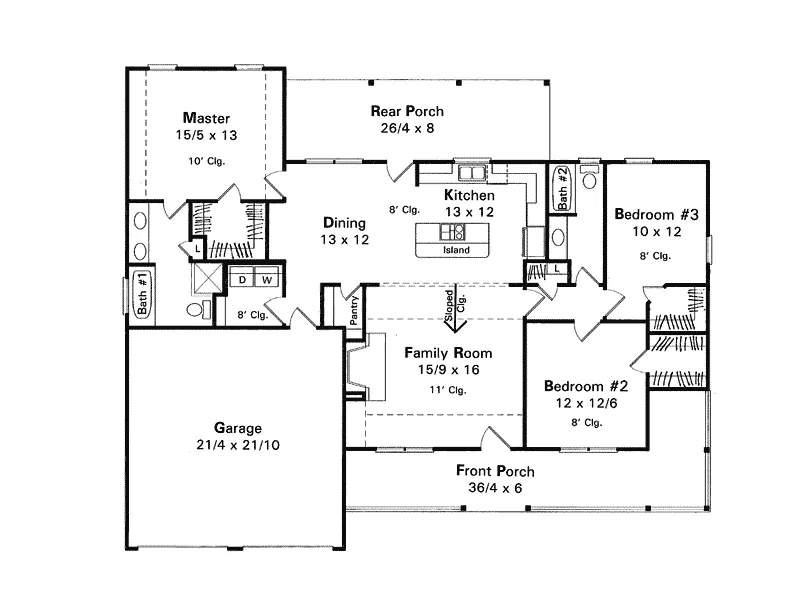 Ranch House Plan First Floor - Salinas Country Ranch Home 039D-0026 - Shop House Plans and More