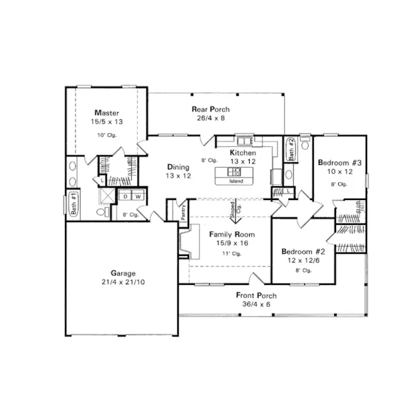 Lake House Plan First Floor - Salinas Country Ranch Home 039D-0026 - Shop House Plans and More