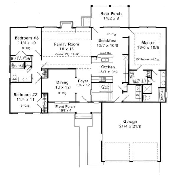 Traditional House Plan First Floor - Bernardo Country Ranch Home 039D-0028 - Search House Plans and More