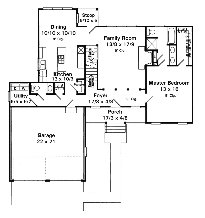 Shingle House Plan First Floor - Ludwig Country Home 039D-0029 - Shop House Plans and More