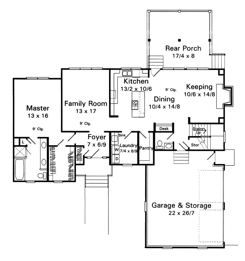 Shingle House Plan First Floor - Farrell Crossing Southern Home 039D-0034 - Search House Plans and More